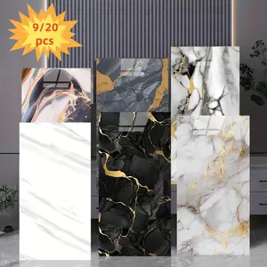 9/20pcs Thickened Marble Effect Crystal Waterproof Kitchen Stickers, Oil-Proof Self-Adhesive Moisture-Proof Restaurant Decorative Wall Stickers for and Bathroom Tile, Multiple Colors Available Ornaments Wooden