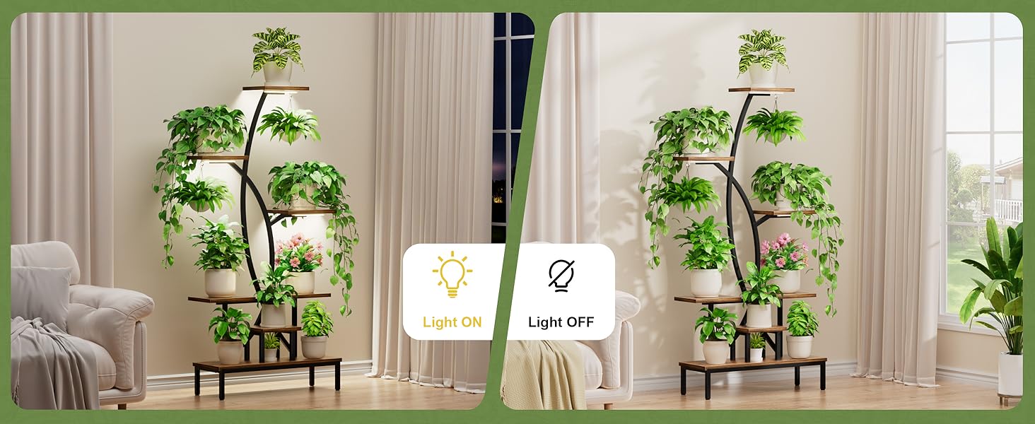 Plant Stand Indoor with Grow Lights - 63" Tall Plant Shelf, 7 Tiered Corner Plant Stands for Indoor Plants Multiple, X-Shaped Metal Large Flower Holder Decorative Display Rack for Living Room, Home