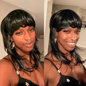 SuperNova 100% Human Hair Mullet Pixie Wig with Bangs | Short Front Long Back Straight Machine Made Put On & Go Wig for Black Women #SummerVibes