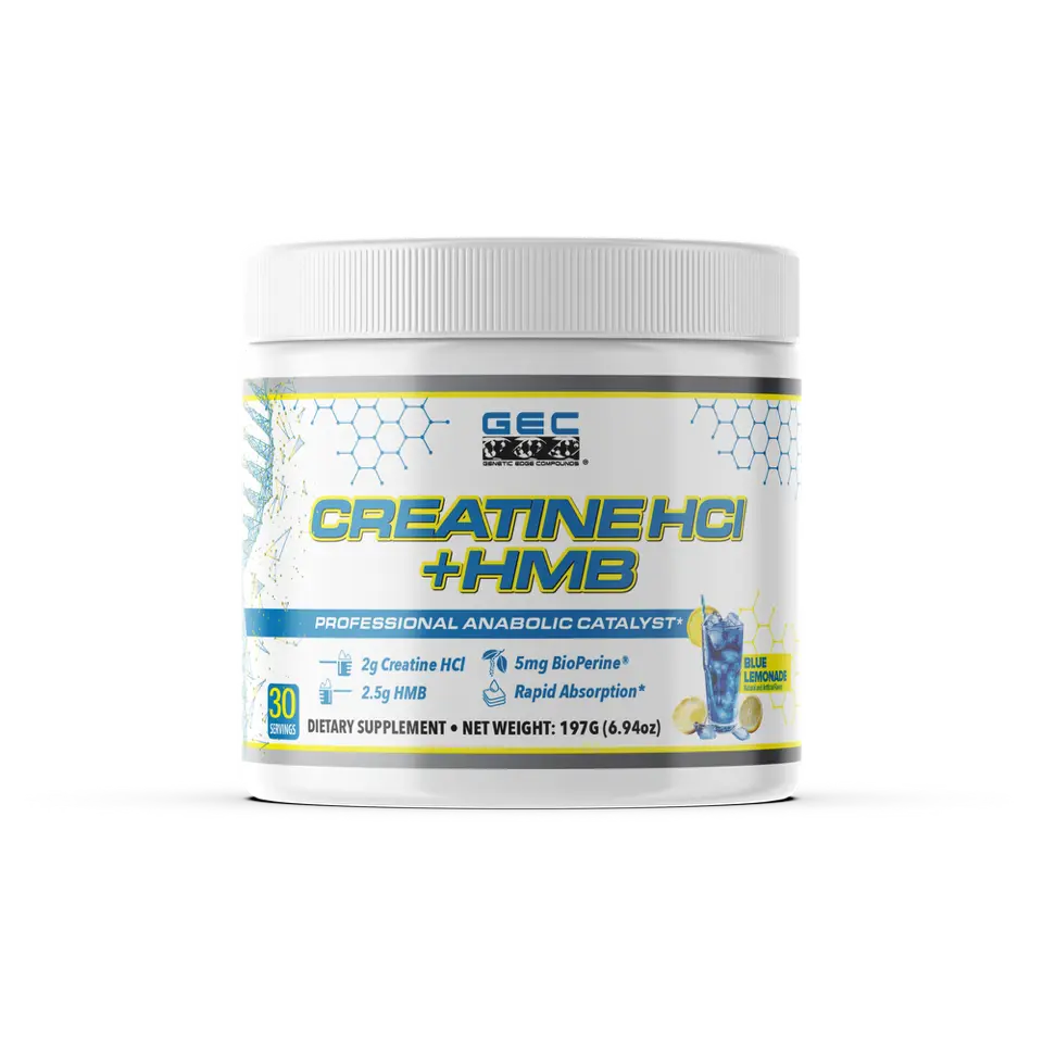 GEC Creatine HCl + HMB Supercharge Performance Muscle Building Recovery Formula 2g Creatine HCl 2.5g HMB Blue Lemonade Flavor