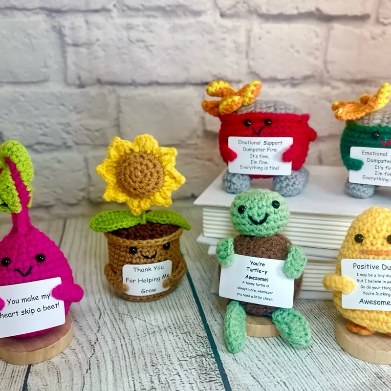 Positive Potato, Emotional Support Pickle with Wood Stand, Crochet Animals, Positive Gifts, Thinking of You Taco, Crochet Frog, Caring Carrot, Funny Gifts