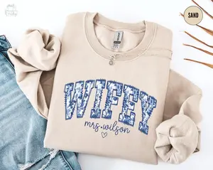 Personalized Wifey Sweatshirt, Toile De Jouy New Bride Shirt, Custom Bridal Shower Gift, Floral Honeymoon Crewneck, Fiance Getting Ready Outfit