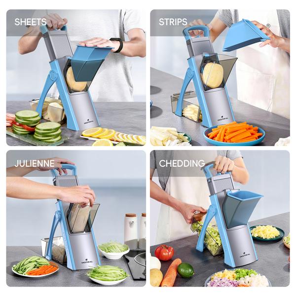 【ONCE FOR ALL】 Multi-functional Vegetable Slicer with 4 Modes Shredding Matchstick Slicing Dicing Adjustable Thickness 0.1-8mm Stainless Steel Blades Safe Healthy Kitchen Tool Dicer Shredder Modern Cut，Spring picnic / Gifts / Portable
