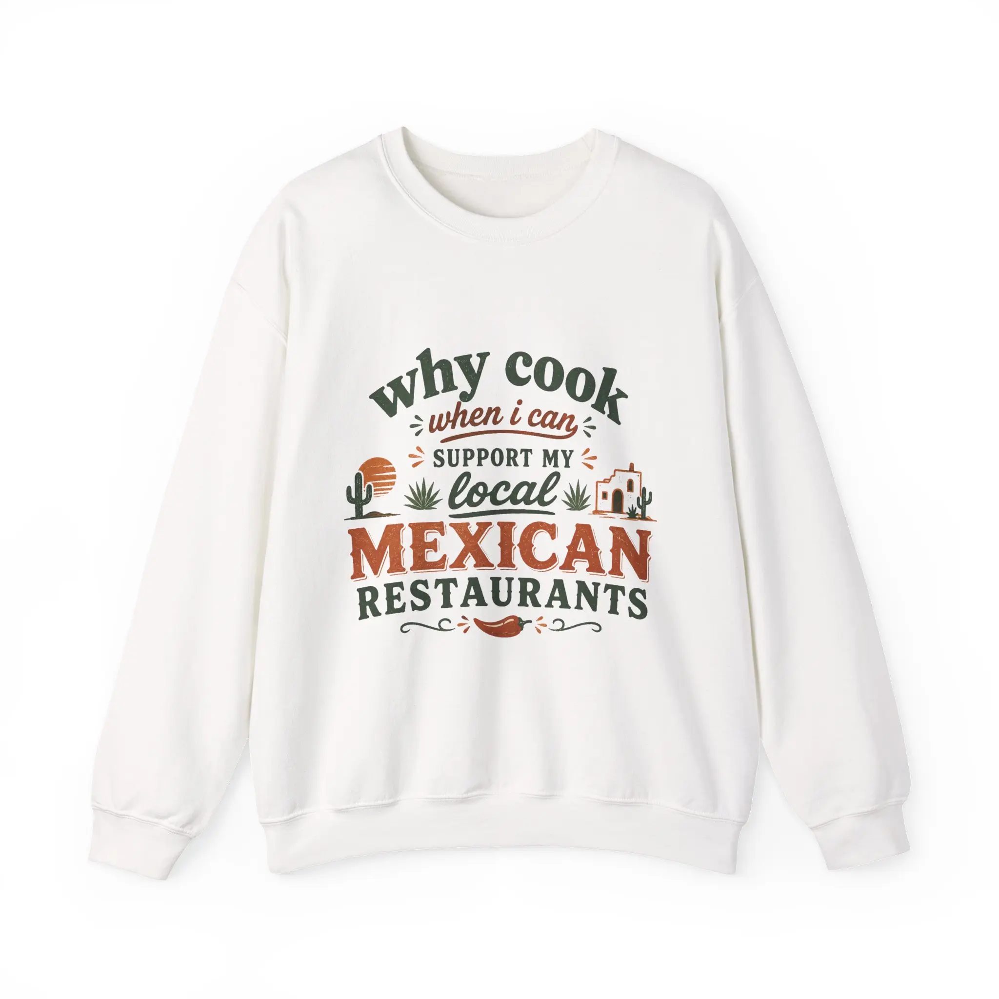Women's Support My Local Mexican Restaurants Knit Crewneck Sweatshirt - Round Neck, Ribbed Fabric, Printed Mexican Food-Themed Women's Top