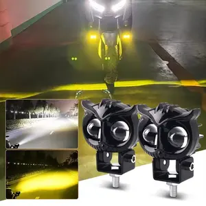 1PCS Dual Color Motorcycle Headlight,Owl Design,4 Modes Auxiliary Spotlights,Motorbike Scooter Fog Lamp Running Lights
