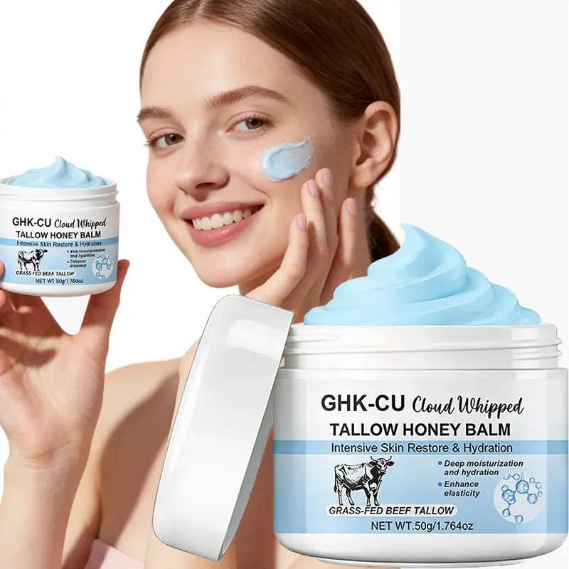 50g GHK-Cu Whipped Tallow Honey Balm Moisturizer, Face Care Moisturizer, Daily Face Moisturizer, Deep Hydration, Enhances Elasticity, Soft & Smooth Skin, Firm & Radiant, with Manuka Honey, Copper Peptide, Vitamin E, Grass-Fed Beef Tallow