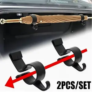 2pcs Car Umbrella Holder, Rear Seat Hook, Hidden Towel Rain Umbrella Fixed, Universal Headrest Storage Clip, Portable Car Backseat Hanger