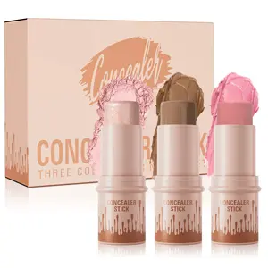 3pcs Contour Stick Kit - Blush, Highlighter, Bronzer - Non-Greasy Waterproof Long-lasting fair-medium Skin Tone Makeup Set