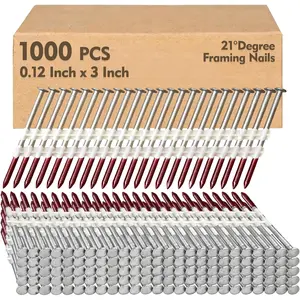 21  Framing Nails 3" x .12" 1000 count Ring Shank Plastic Collated Nails for 20-22  Framing Nailer , Hot Dipped Galvanized Full Round  Framing Nails for Decking Sheathing