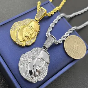 Benjamin Franklin Portrait Iced Pendant & 4mm 18" 20" 24" Rope Chain Hip Hop Necklace Jewelry Unisex Men Women