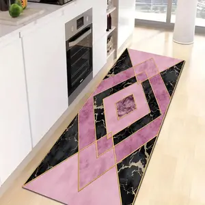 One pink-and-black diamond-pattern kitchen rug, water-absorbent and slip-resistant, long floor mat for living room, bedroom, bathroom, kitchen sink, laundry room, office area, home decor
