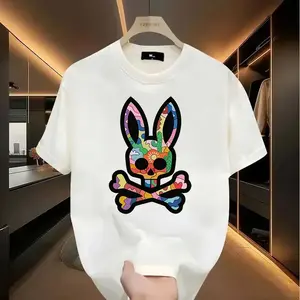Unisex Hip Hop Bone & Rabbit Graphic T-Shirt, Crew Neck Short Sleeve, Spring & Summer Street Style