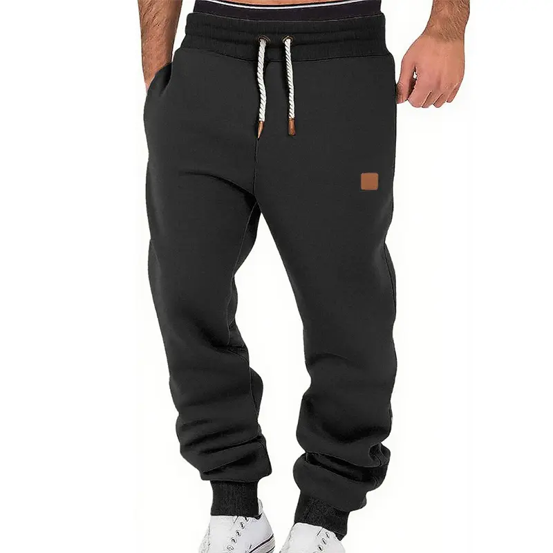 Men’s Casual Knit Ribbed Jogger Sweatpants - Brown, Contrasting Waistband, Drawstring, Side Pockets, Tapered Cuffs, Loose Fit - Ideal for Running, Home Workouts, Commuting