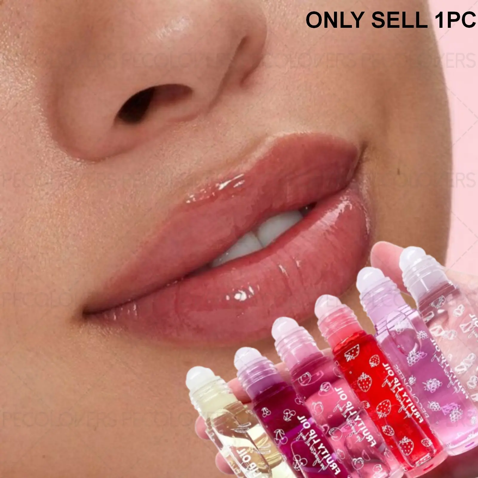1PC Fruit-flavored lip gloss, long-lasting 24-hour moisturizing, roll-on design, high gloss, light and non-sticky, mild texture, fades lip lines, perfect choice for daily lip care