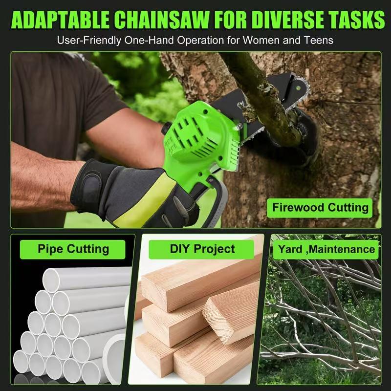Mini Chainsaw 6 inch 2 Batteries Power Electric polesaw For Tree Trimming Wood Cutting Perfect G