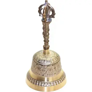 6.8 Inch High Solid Brass Antique Vintage Loud Hand Call Bell for School Reception Dinner Hotel Service Meditation Prayer Pet Feeding Home Decoration