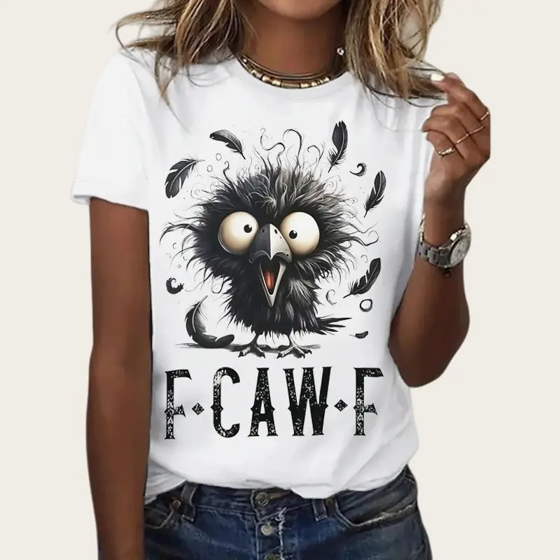 Fcawf Casual Round Neck Short-Sleeve Funny Crow Top, Halloween Streetwear Sports & Outdoor Shirt, Shortsleeve, Tshirt, Oversized, Unisex