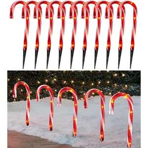 Christmas Candy Cane Lights Outdoor Pathway -10 Pack Lighted Candy Cane Pathway Markers Lights Walkway, 10 inch Candycane Christmas Sidewalk Outdoor for Yard Lawn Decorations