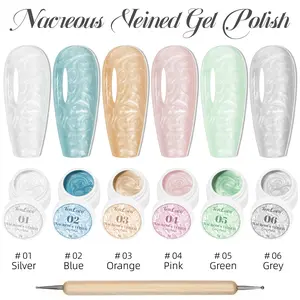 Tencoco Pearl Gel Nail Polish Set, 6 Colors Iridescent Mermaid Gel Collection Nail Gel Polish Kit, Soak Off Uv Gel Polish Swirl Shell Thread Effect, Gift for Women