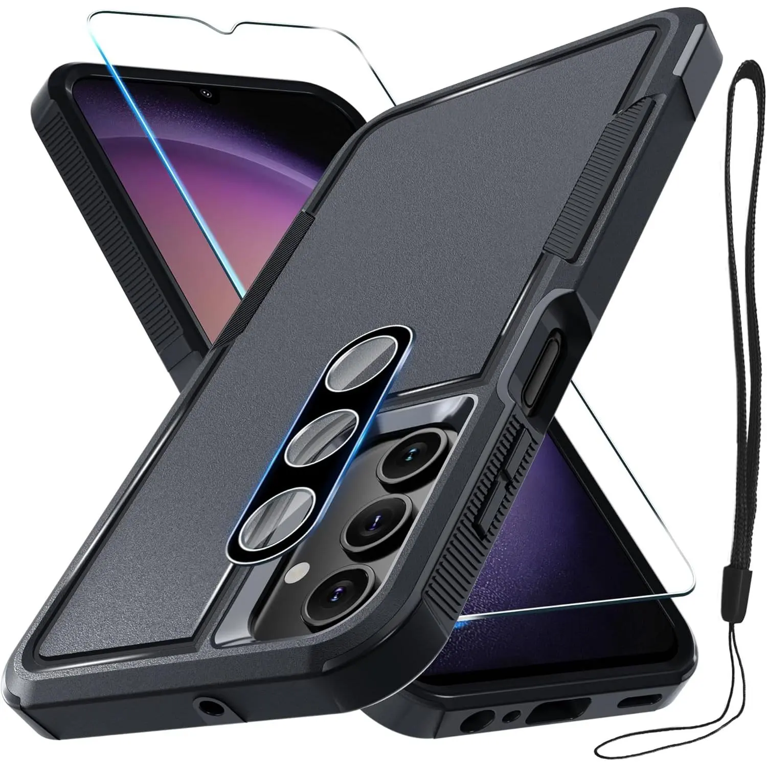 Galaxy A16 5G Case - Full Heavy Duty Rugged Shockproof Protective Phone Cover with Lanyard Strap, Tempered Glass Screen Protector & Camera Lens Cover