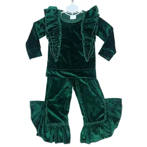 Girl Christmas Pants Set Ruffels Velvet Girl Christmas Clothing Set