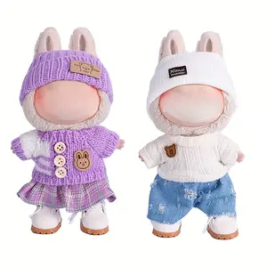 6.7inch 2 sets labubu Clothing Accessories Set Hat + Clothes + (pants or skirt) Doll Clothes Suitable for Fashion Plush Dolls