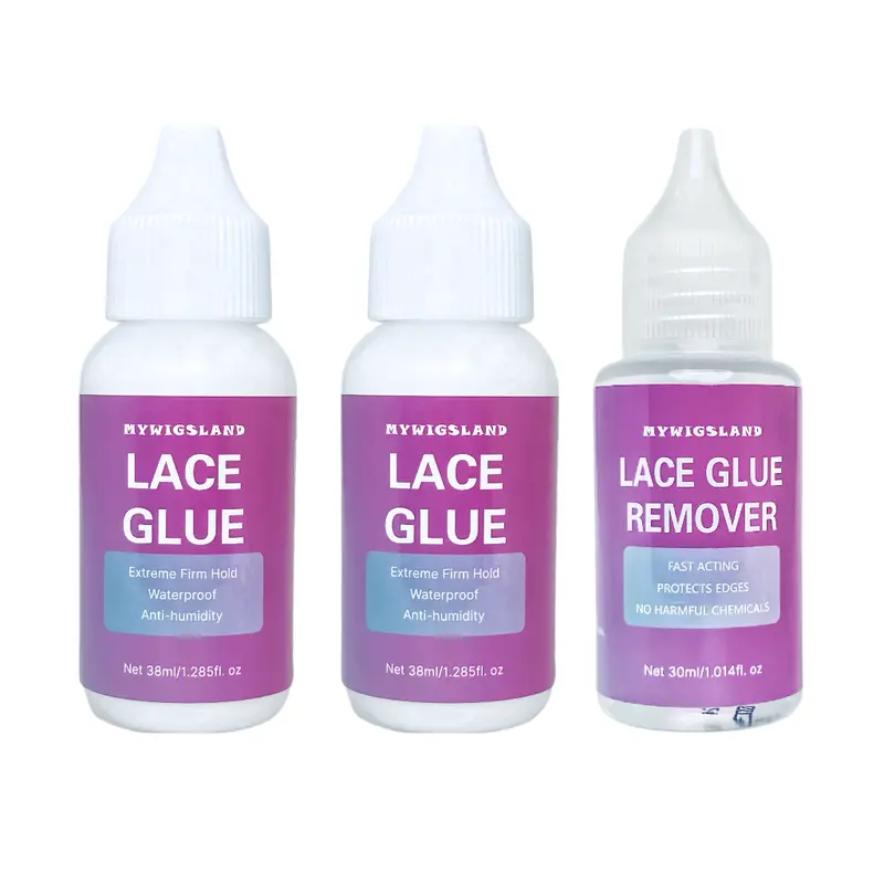 Mywigsland Lace Glue Kit (2x Wig Glue + 1 Remover, 38ml) - Hypoallergenic, Latex-Free, Strong-Hold, Waterproof Bonding Adhesive, Prevents White Discoloration, Protects Edges for Easy Swap Removal