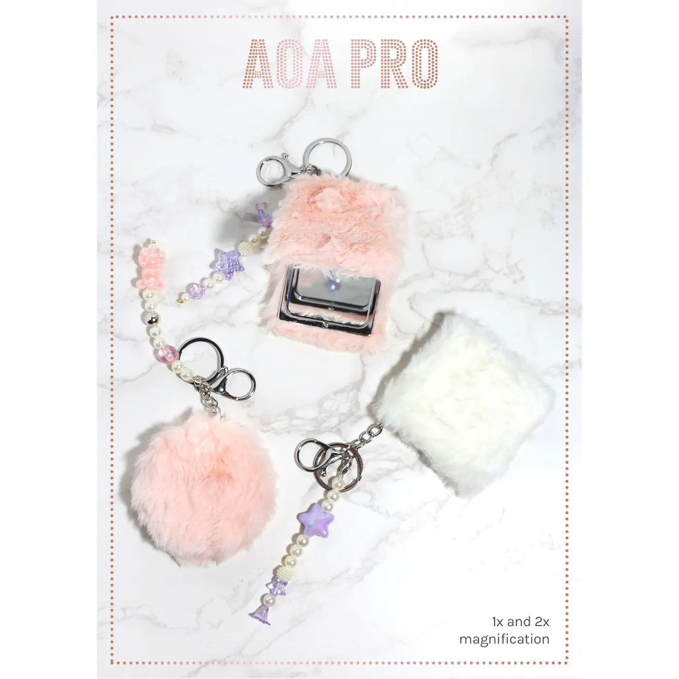 AOA Pro Double-Sided Compact Mirror – Fluffy Keychain AOA Pro Double-Sided Compact Mirror – Fluffy Keychain