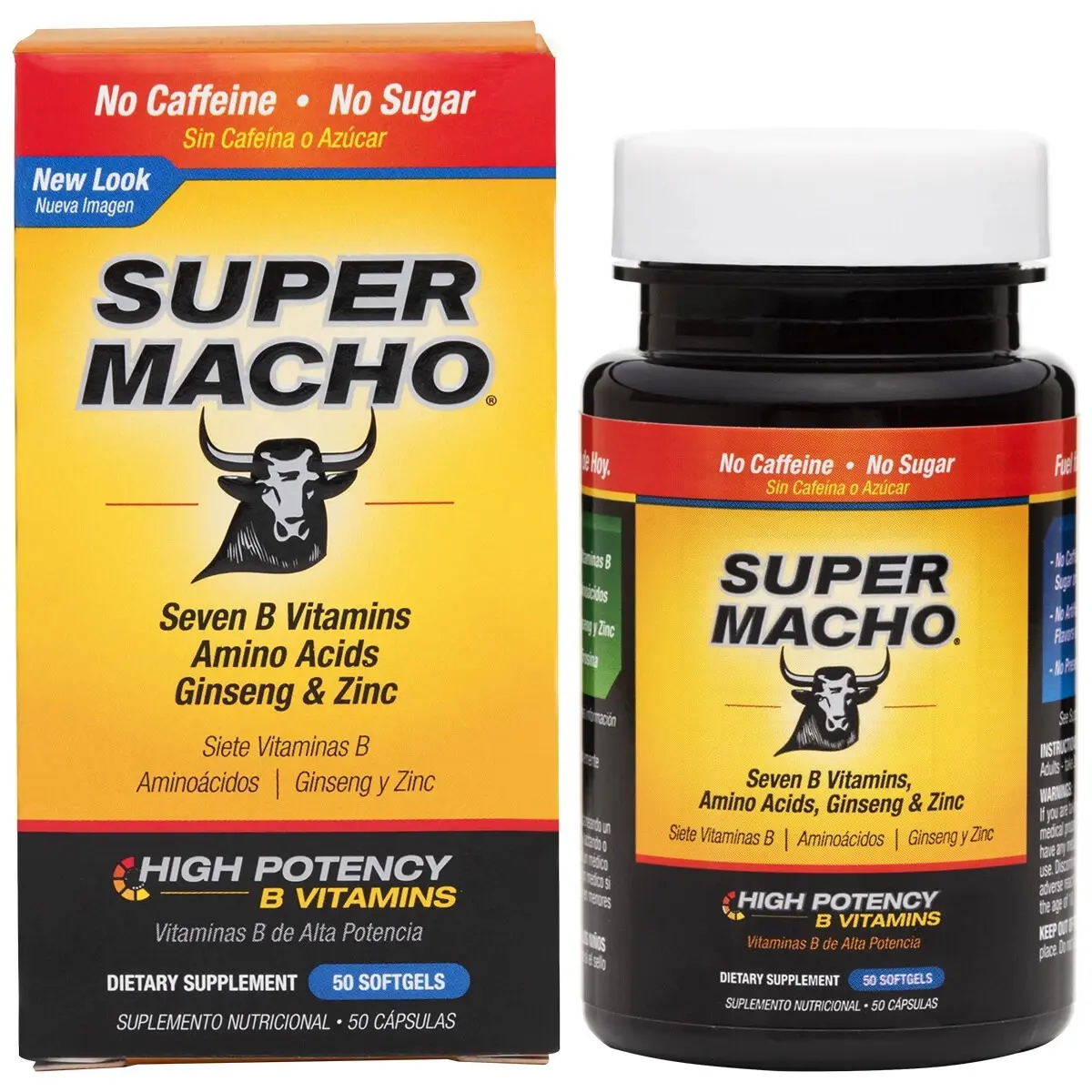 Super Macho Multivitamin Supplement Stack - Caffeine-Free, Zinc, Ginseng, High-Potency B Vitamin Blend, Body Health & Energy Boost Support for Adults, 50 Softgels for Daily Needs