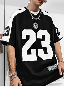 Men's and Women's Sport Leopard Print Short Sleeve Jersey Shirt with Number 23 and Boston Print, Casual Summer Top for Trendy Street Style