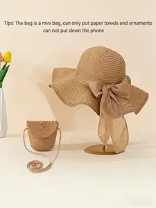 Women's Wave Beach Sun Hat & Woven Shoulder Bag Set, Perfect for Outdoor Activities, Ideal Gift for Women
