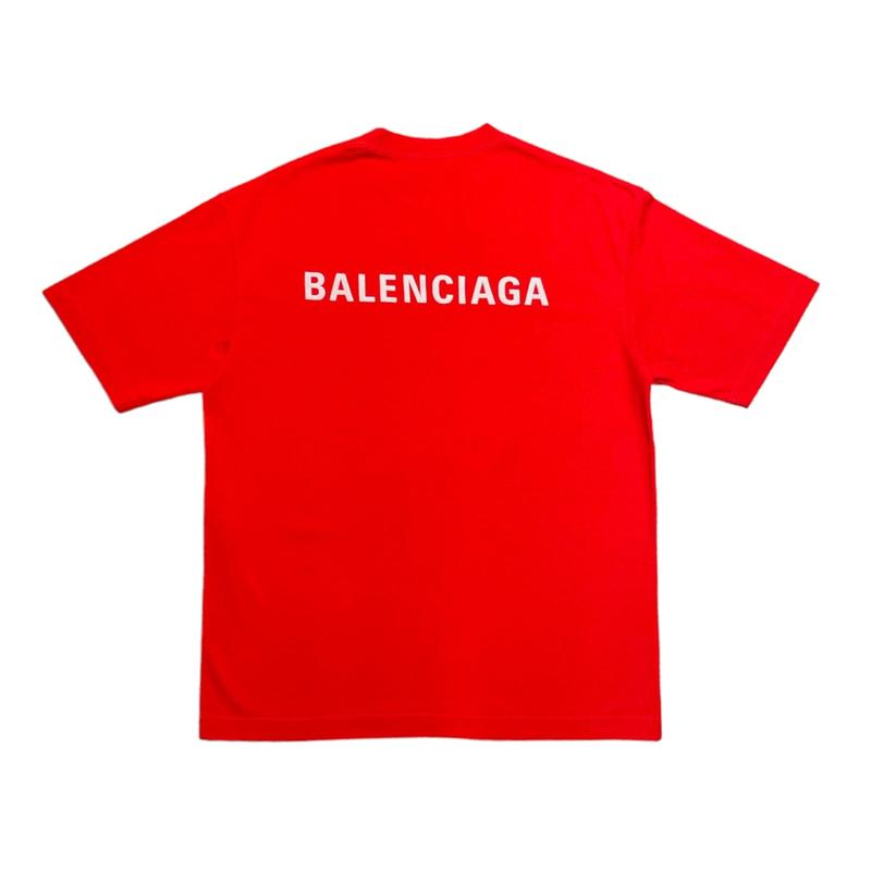 Balenciaga Embroidered Logo Short Sleeve Tee Shirt Bright Red White