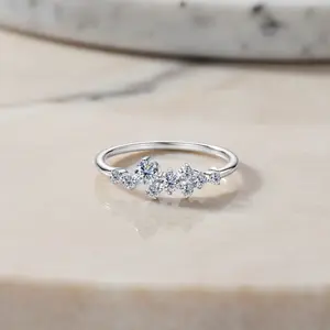 Cluster Ring – Scatter Diamond Band, Thin Moissanite Engagement Ring, Dainty Stacking Promise Jewelry