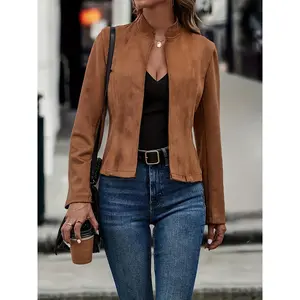 Women's Vintage Blazer Jacket - Solid Color Long Sleeve Round Neck, Medium Stretch Blazer for all-Season Office, Casual & Formal Wear - Machine Washable Classic Coat (No  Needed) in Neutral Tones - Versatile Year-Round Outerwear for