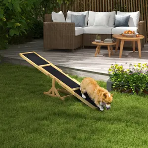 PawHut Wooden Dog Agility Seesaw for Training and Exercise, Platform Equipment Run Game Toy, Weather Resistant Pet Supplies, 71" L X 12" W X 12" H, Yellow