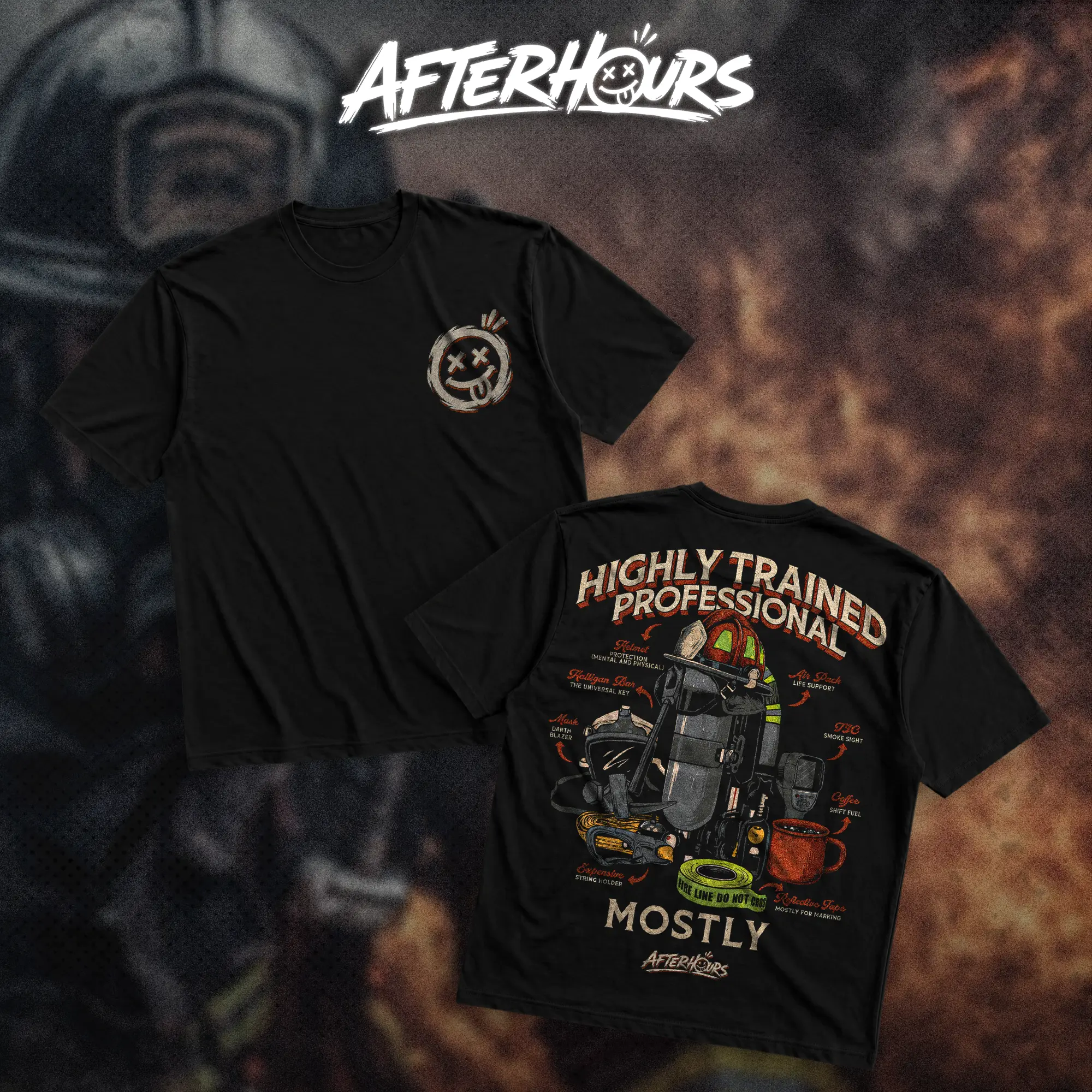 AFTERHOURS Highly Trained Professional Firefighter Heavy Cotton T-Shirt Direct-To-Garment Breathable Printing High Visibility Sarcastic Tee For Workers, Gift For Husband , Safety Workwear For Man