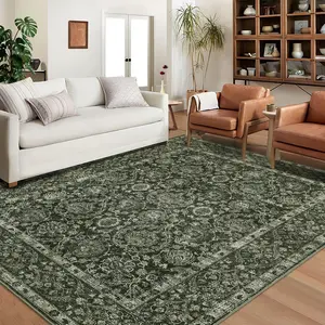 GARVEE Washable 8x10 Vintage Area Rug - Large, Soft, Non-Slip Dark Green Rug for Living Room, Bedroom, Kitchen, Entryway, Foyer, Playroom - Foldable, Distressed, Non-Shedding