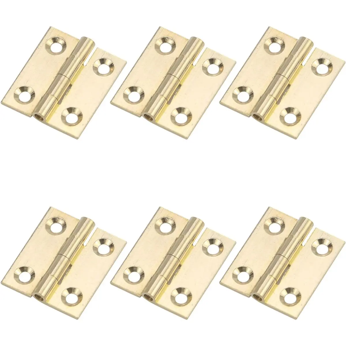 Brass Hinges, 1 Inch, Gold, Small, with Mounting Screws, Butt Hinges, Pack of 6