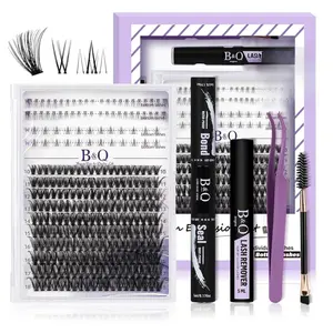 B&Qaugen B&Q Eyelash Extension Kit with Bottom Lash Extension 10-18mm 40D D Curl Lash Clusters Kit with Bottom Lashes DIY Lash Extension Kit Bond and Seal Lash Applicator (Kit-40D-D-MIX10-18)