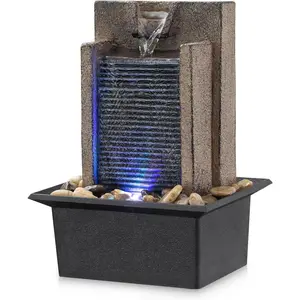 Tabletop Fountain Relaxing Tabletop Waterfall Fountain with  River Rocks & Color-Changing LED Lights - Indoor Zen Office/ Decor Water Feature, 6.3"x 5.12"x 8.66"