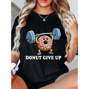 100% Cotton Unisex Weightlifting - Funny Fitness Workout Gym Donut Lover T-Shirt Casual Top