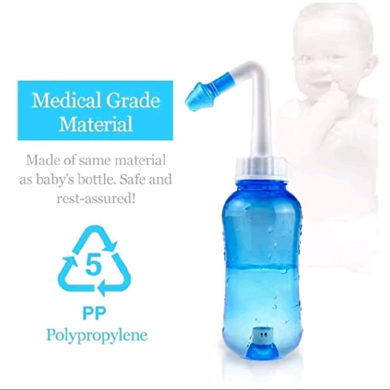 Waterpulse Neti Pot Sinus Rinsing, Nasal Wash Bottle Sinus Rinsing Bottle Cleaner Pressure Irrigation Neti-Pot with Sticker Thermometer for Adult & Kid (300ml with 30 Nasal Wash Salt Packets, Blue)