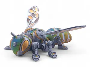 Cyber Bee Figure ~ 3D Printed Articulated ~ Movable Wings ~ Desk Toy ~ Steampunk Decor ~ Gift ~ Flexi Factory ~ Wasp Hornet