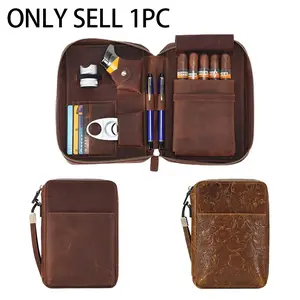 1pc Premium Cigar Storage Pouch, embossed retro design, 5 sticks capacity cigar case, portable handheld clutch with wrist strap, high-end textured appearance, stylish vintage layout, perfect for daily carry and outdoor collection