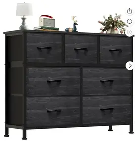 Chest of Drawers with 7 Fabric Drawers, Drawer Cabinet, Organization Furniture for Kitchen, Office, Hallway, Black Wood