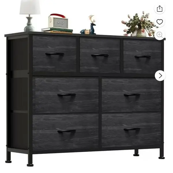 Chest of Drawers with 7 Fabric Drawers, Drawer Cabinet, Organization Furniture for Kitchen, Office, Hallway, Black Wood