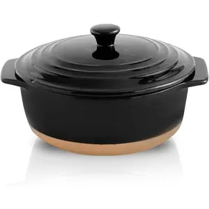 Ceramic Casserole Dish with Lid Oven Safe, 2 Quart Round Casserole Dish Set, Deep Baking Dishes for Oven with  for Dinner Party, 9 Inches Round Baking Dish with Lid,  Style (Black)