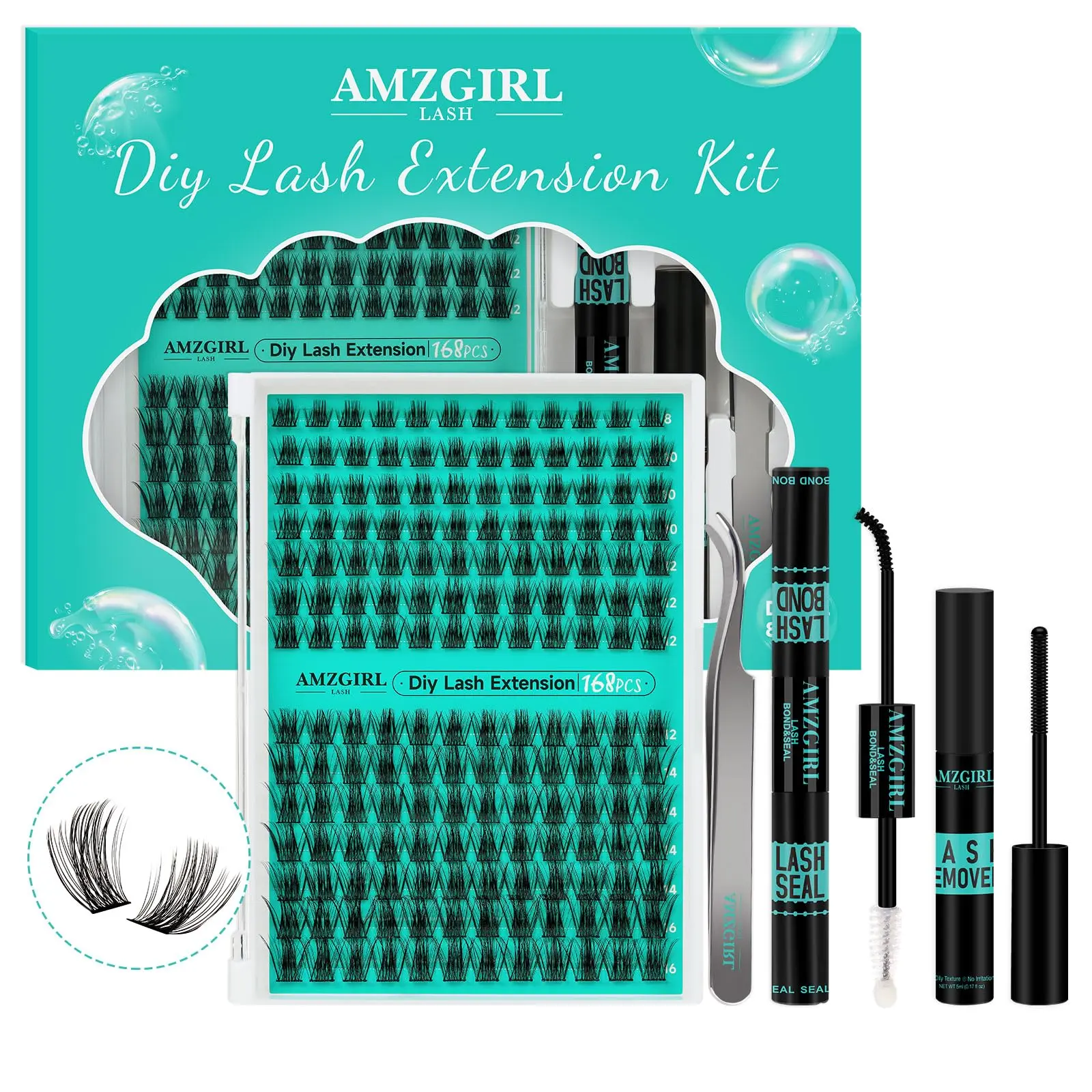 Lash Extension Kit,DIY Eyelash Clusters Kit 168Pcs with Lash Bond and Seal Glue Waterproof,Eyelashes Remover for Lash Cluster Extensions Kit for Beginner,Lashes Applicator Tool(Medusa,D-Mix8-16mm Kit)