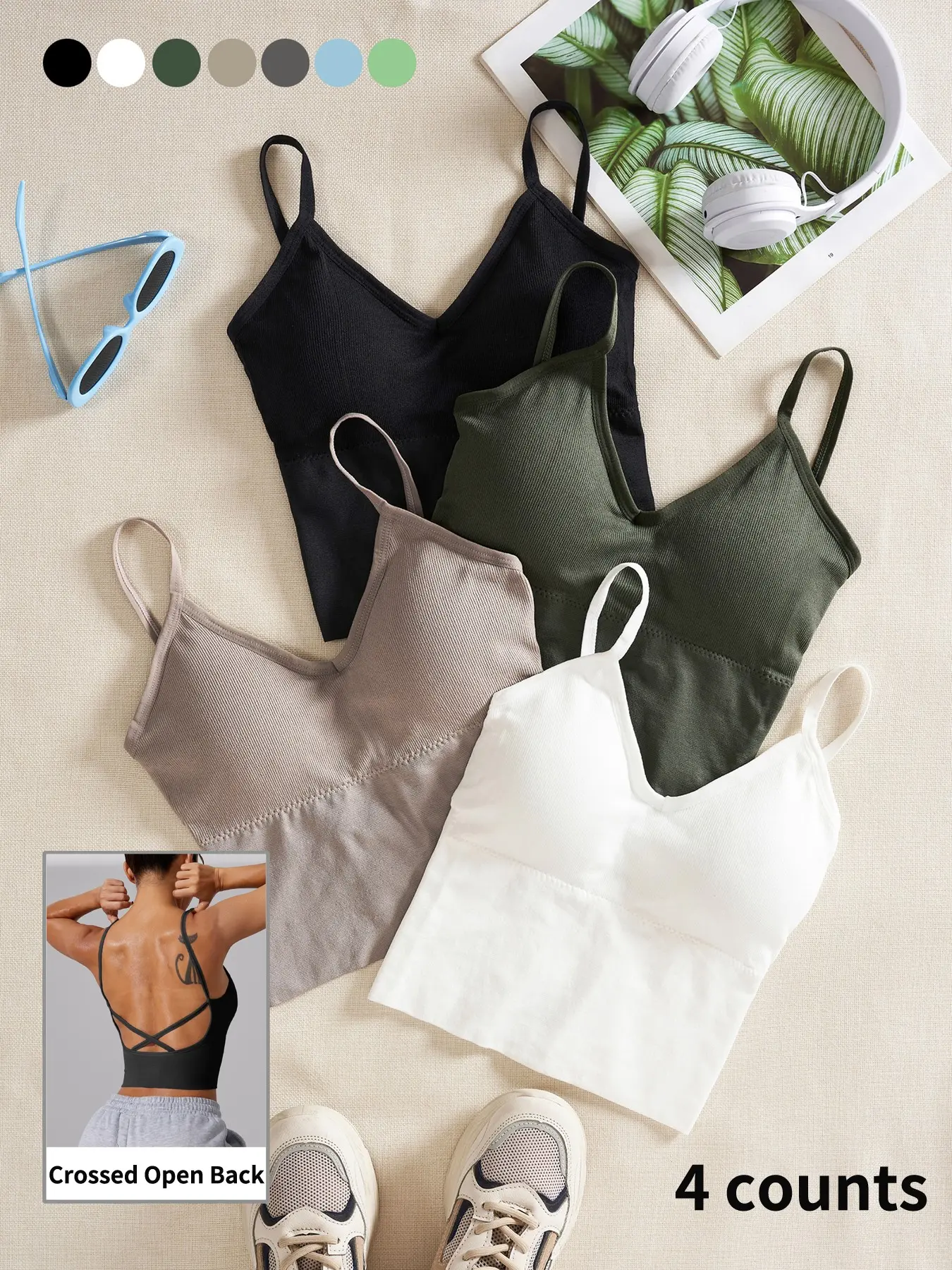 Women's Plain Criss Cross Backless Sports Bra, Casual Breathable Sports Top for Yoga Gym Workout, Women's Sport & Outdoor Clothing for All Seasons, Wireless Sports Bras