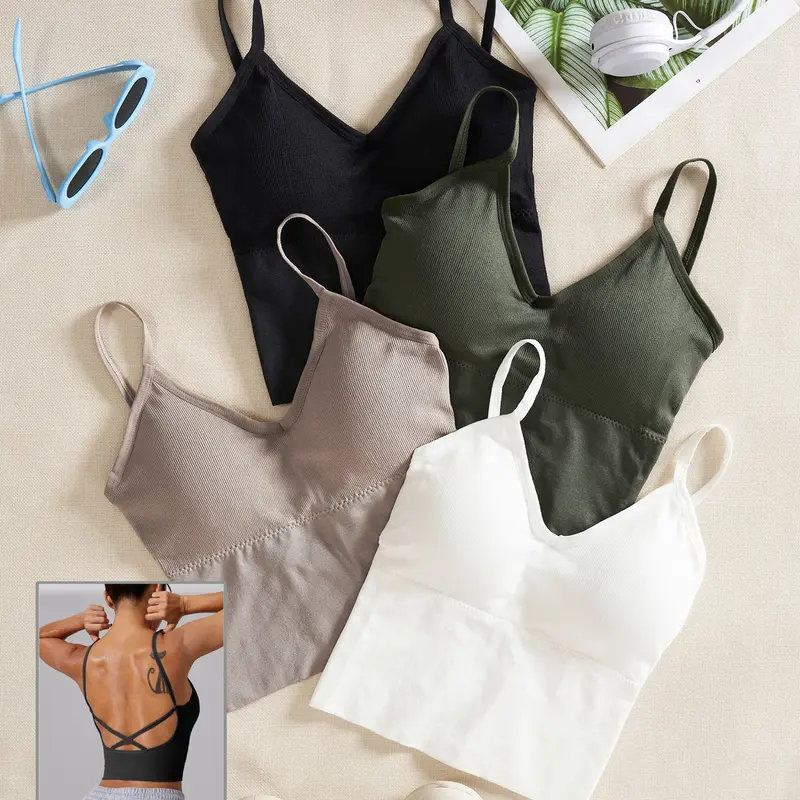Women's Plain Criss Cross Backless Sports Bra, Casual Breathable Sports Top for Yoga Gym Workout, Women's Sport & Outdoor Clothing for All Seasons Fitness Bra